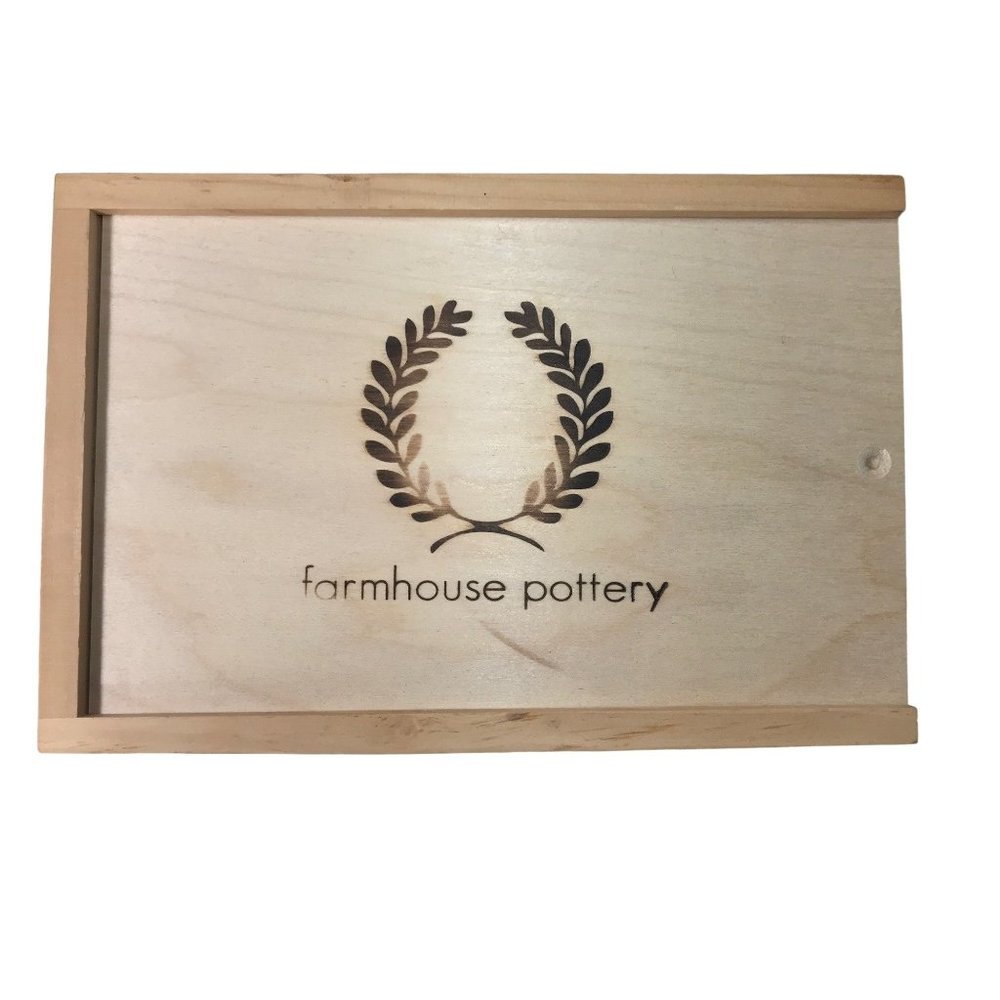 Farmhouse Pottery Clay Vessel Storage Sturdy Wood Box  Fitted Sliding Lid 11 x 7